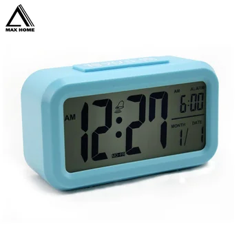 

MAX HOME Sound Control Wooden Wood Square LED Alarm Clock Desktop Bedside Table Date Calendar Display Digital Thermometer Wood