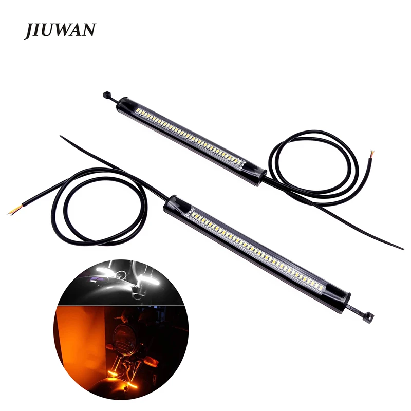 

2 Pcs Universal Motorcycle Turn Signal Light DRL Amber White Flasher Ring Fork Strip Lamp Flashing Blinker For Honda Suzuki