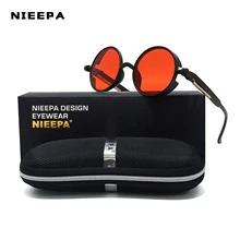 

NIEEPA Classic Gothic Steampunk Style Round Sunglasses Men Women Brand Designer Retro Round Frame Colorful Lens Sun Glasses UV40