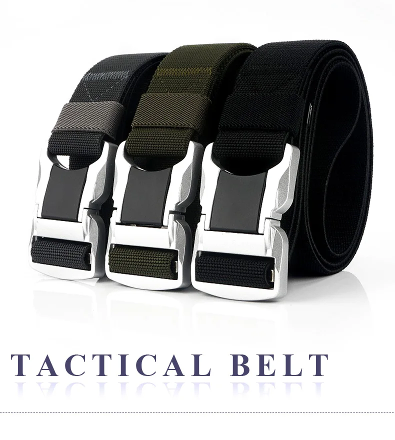 New Outdoor Tactical Canvas Long Belt Men's Aluminum Alloy Silver Safety Buckle Military Nylon Elastic Belt bullhide belts