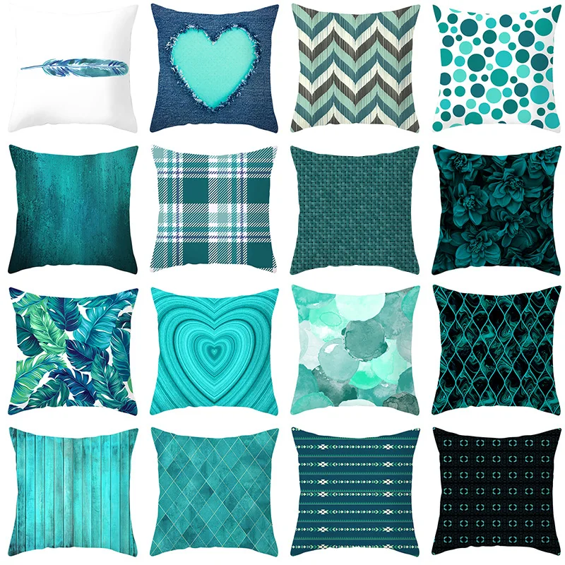 

2020 Mint Green Teal Blue Geometric Cushion Cover Tree Decorative Pillowcases Sofa Bed Living Room Home Decor Summer Fresh Style