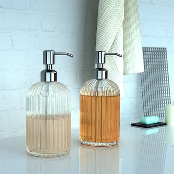 

High Quality Large 18oz Manual Soap Dispenser Clear Glass Hand Sanitizer Bottle Embotellado de vidrio Стеклянный розлив