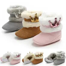 Focusnorm/3 цвета; 0-18 M; зимние туфли с короной для маленьких девочек; мягкая подошва для кроватки; теплые зимние ботинки для новорожденных