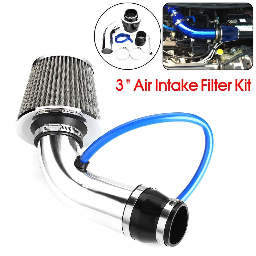 

3" Universal Air Intake Kit Car Cold Air Intake Filter Aluminum Induction Kit Pipe Hose System Silvery Car Accessories