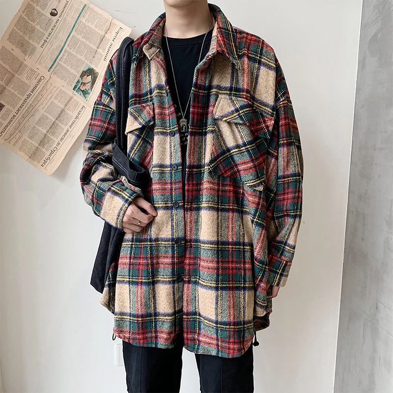 Зимняя утолщенная Шерстяная Рубашка Мужская модная Ретро Повседневная шерстяная куртка Мужская Уличная свободная шерстяная куртка мужская рубашка с длинным рукавом