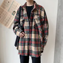 Зимняя утолщенная Шерстяная Рубашка Мужская модная Ретро Повседневная шерстяная куртка Мужская Уличная свободная шерстяная куртка мужская рубашка с длинным рукавом