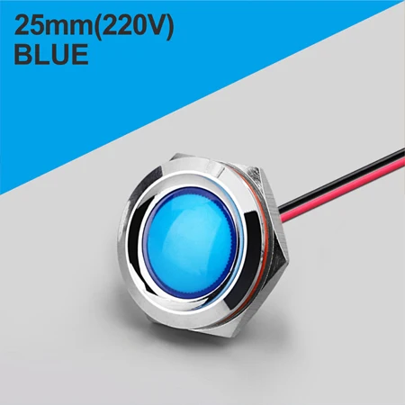 LANBOO 25 мм красный, зеленый, желтый, синий 12 В 24 в 110 в 250 в светодиодный металлический индикатор лампа индикатор светильник одна лампа водонепроницаемый - Цвет: 25mm-Blue(220V)