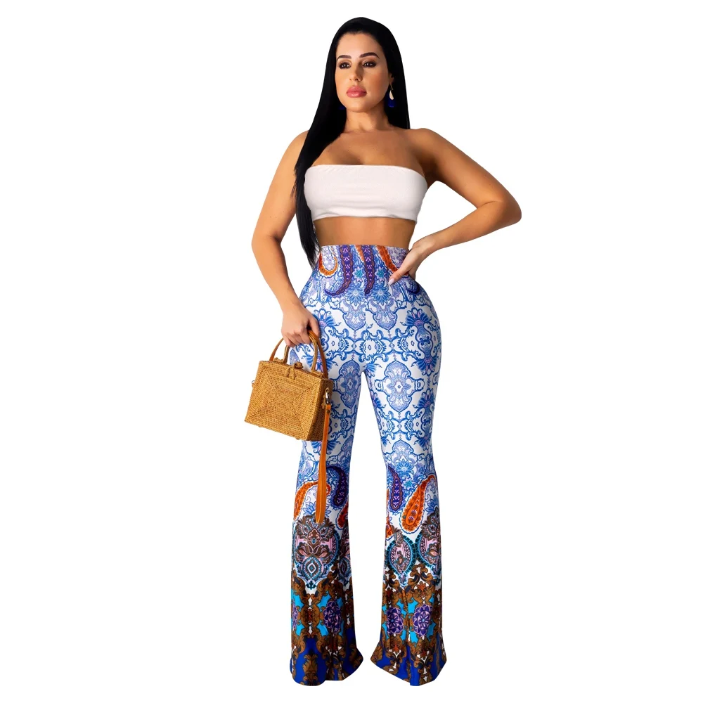 

LOOZYKIT 2019 New Fashion Women Festival Casual Print Trousers High Waist Wide Leg Flare Pants Streetwear Elegant Office Pants