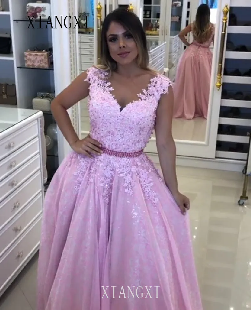Vestidos розовые вечерние платья трапециевидной формы с вышивкой бисером Длинные вечерние Вечерние платья Вечернее платье abendkleider