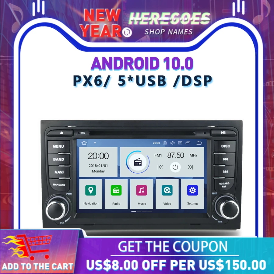PX6 DSP ips Android 9 0 4 Гб + 64 ГБ Автомобильный dvd-плеер gps карта RDS радио Wif для AUDI A4 (2002-2007) SEAT