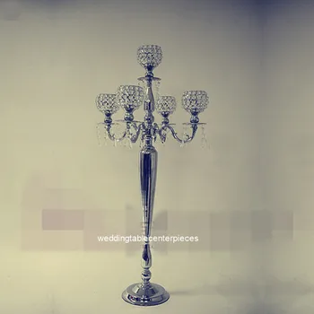 

100cm 10pcs)tall wholesale beautiful 5 arms wedding crystal clear candelabra on sale