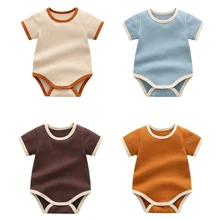 

Baby Girl Romper Summer New Casual Soild Patchwork Knitted Bodysuits for Newborns Cotton Short Sleeve Kids Clothes Boys Costumes