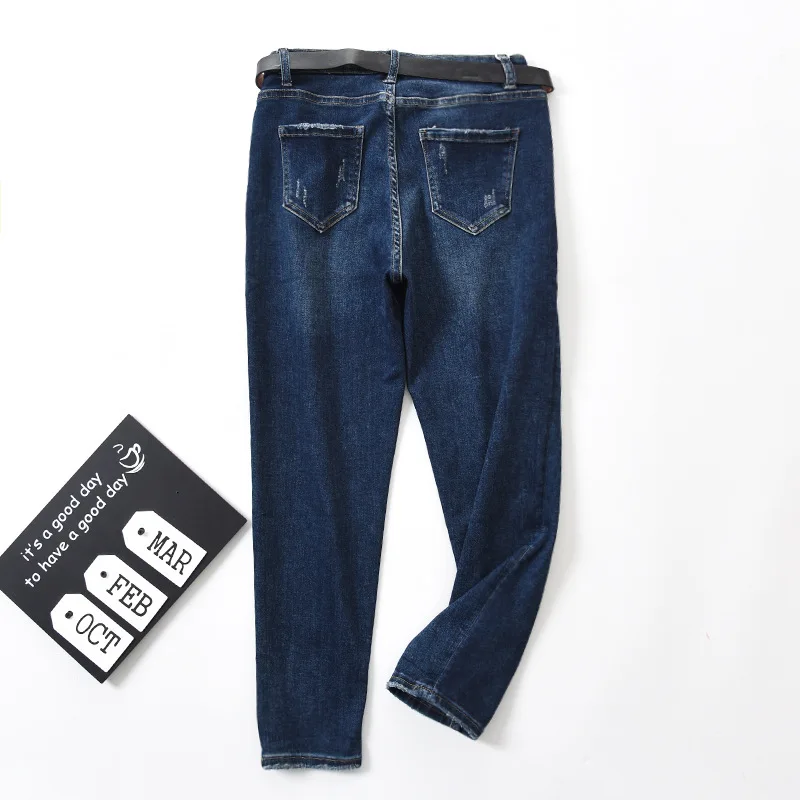 Shuchan Women Jeans Full Length Ripped Washed High Street Distressed Jeans Hole Korean Fashion New High Waisted Jeans