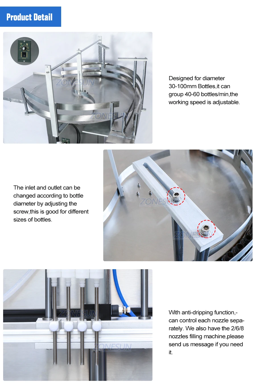 ZONESUN ZS-FAL180P10 Small Bottle Filling Capping And Labeling Machine With Intelligent Inkjet Printer