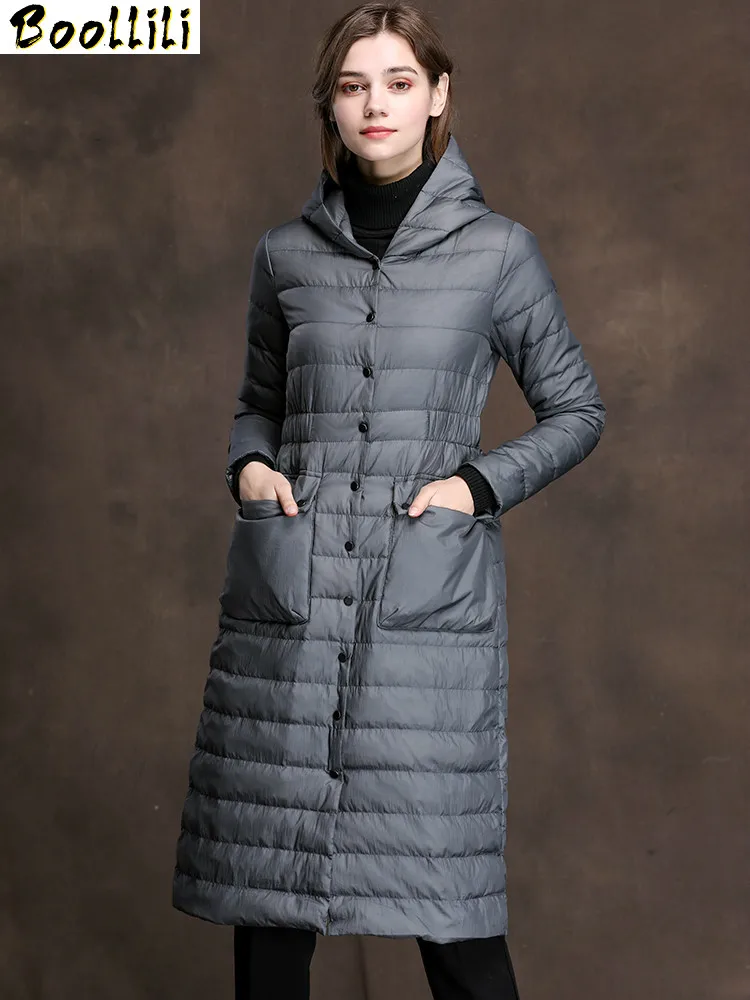 

Boollili autumn winter white duck Down women hooded korean long ultra light down coat female puffer jacket 2020