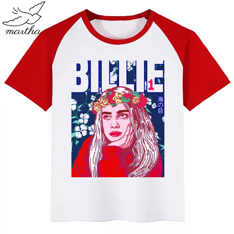 BoysGirls Billie Eilish/футболка с мультяшным принтом детская забавная одежда детская летняя футболка с короткими рукавами для малышей