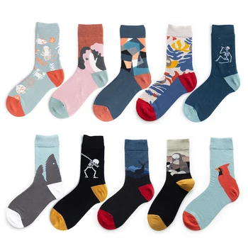 

1 Pair/Pack Funny Men Socks Cotton Unisex Crew Shark Socks Men Painting Streetwear Size 37-44