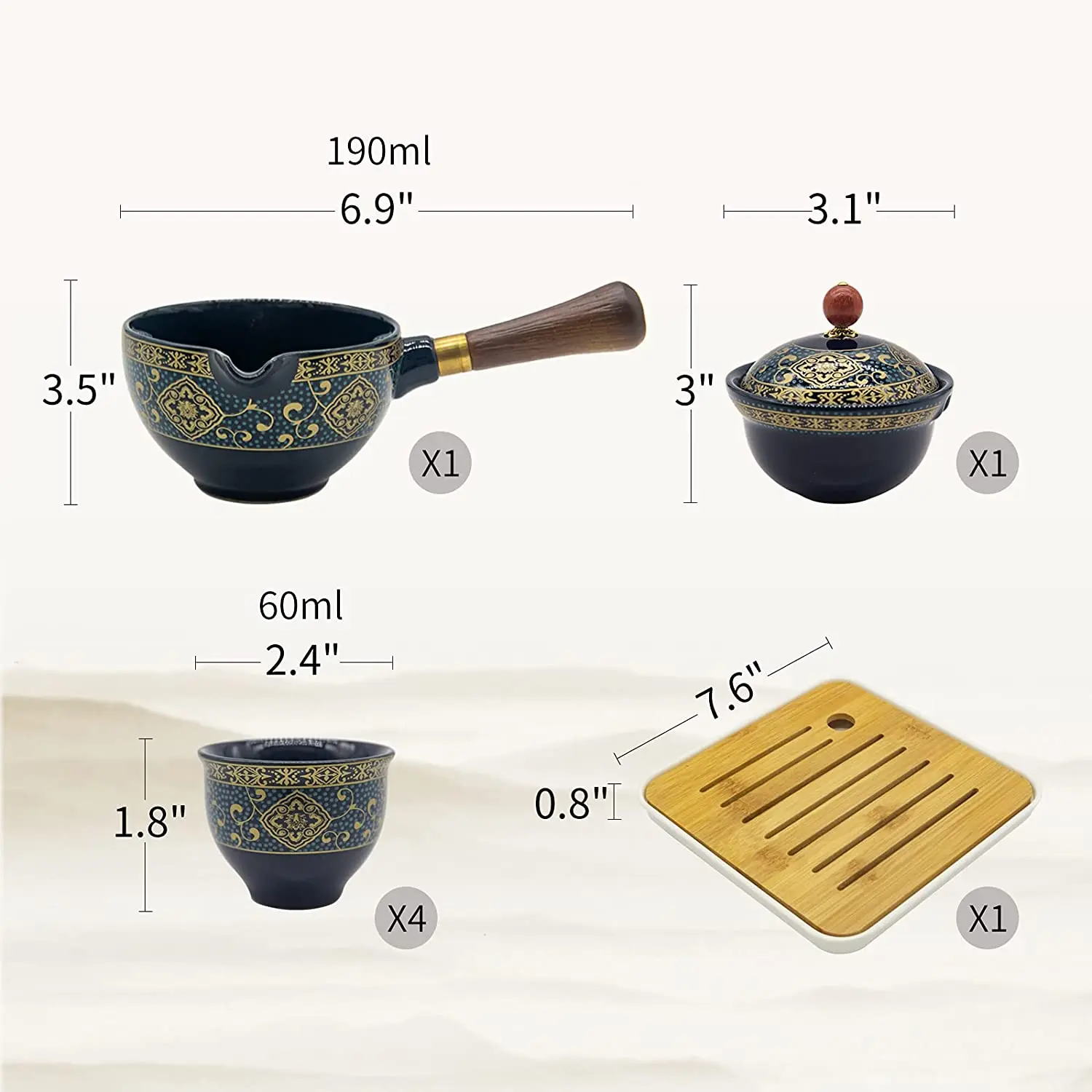 Porcelain Chinese Gongfu Tea Set Portable Teapot Set with 360 Rotation Tea Maker and Infuser Portable All in One Gift Bag