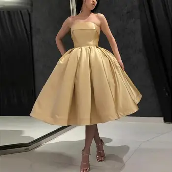 

2019 Simple Prom Dresses Strapless Knee Length Special Occasion Dress Plus Size Formal Party Evening Gown Cheap vestidos de gala