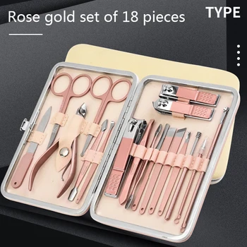 

Stainless Steel Nail Clipper Set Pink Pedicure Nail Clippers 18 Pieces Nail Scissors Set Fingernail Maintenance Kit
