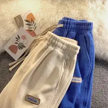 Lamb Velvet Pants Women's Autumn And Winter Plus Velvet Thickening Sports Pants  Drawstring Feet Warm Long Trousers Tide