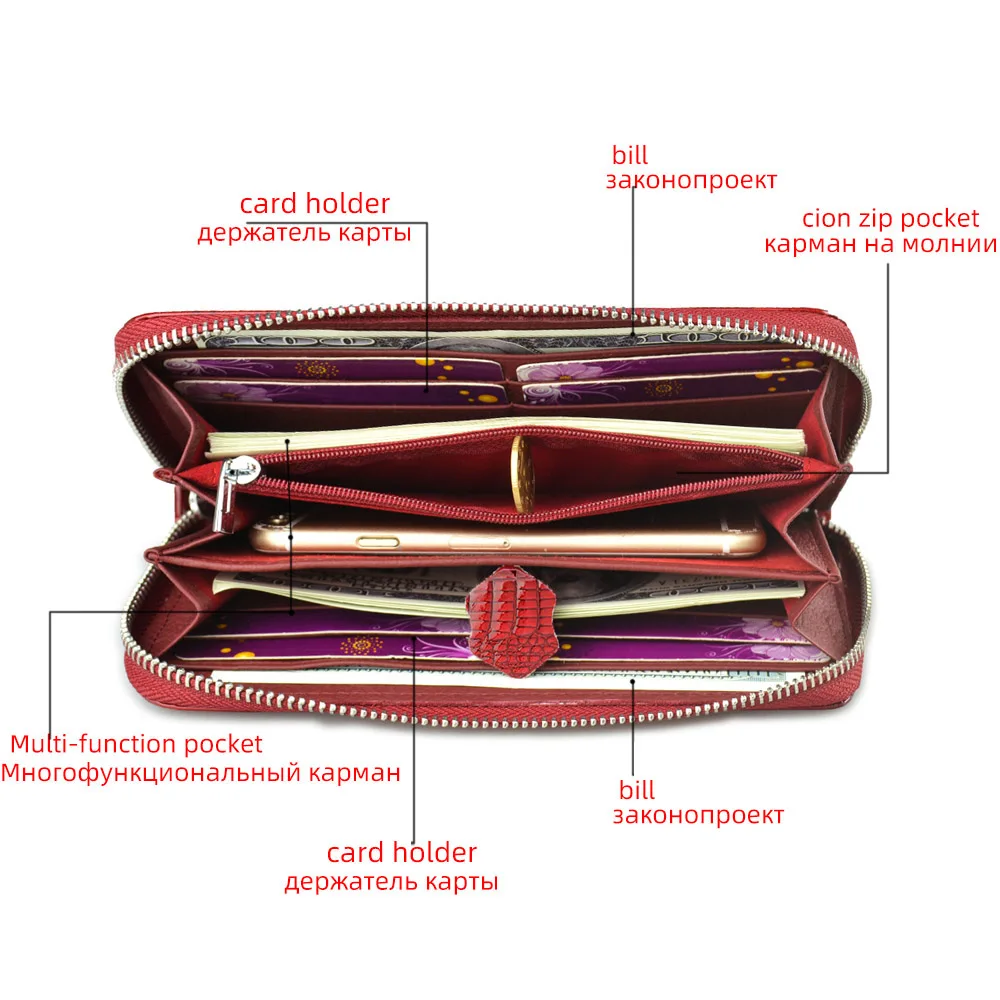 Long Wristlet Wallet Purse Genuine Leather Wallet Female Fashion Zipper Women Wallets Card Holder Clutch Ladies Wallets 3