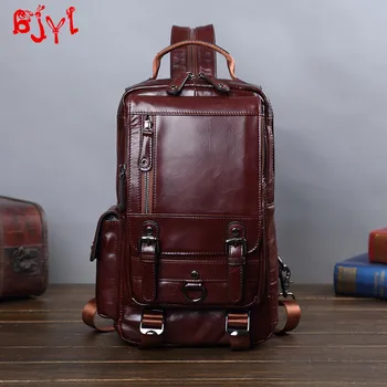 

Genuine Leather Men's Bag Leather backpack Men Chest Bag small Casual Shoulder Bags male vintage small Backpacks