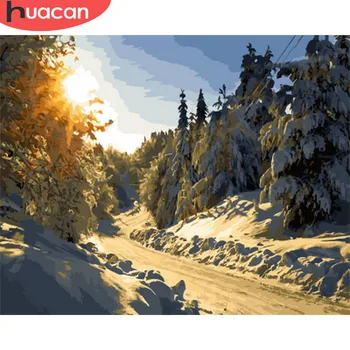 

HUACAN DIY Oil Painting By Numbers Snow Tree Pictures By Number Winter Landscape Kits Drawing Canvas HandPainted Home Decor Gift
