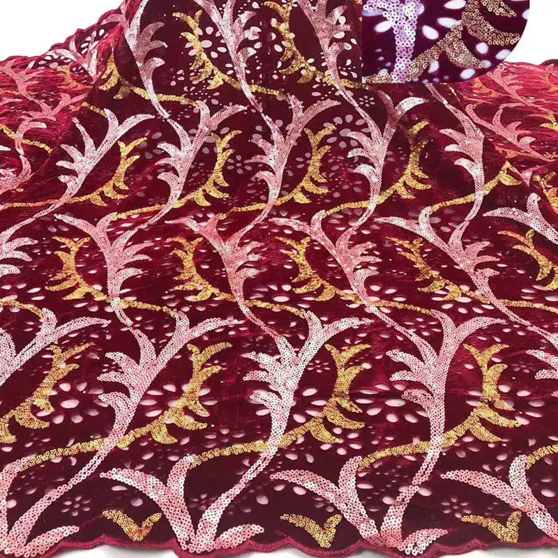 

FolaSade Latest African Embroidered Lace Fabric High Quality French Velvet Tulle Mesh Sequins Lace Fabric For Wedding Wo276