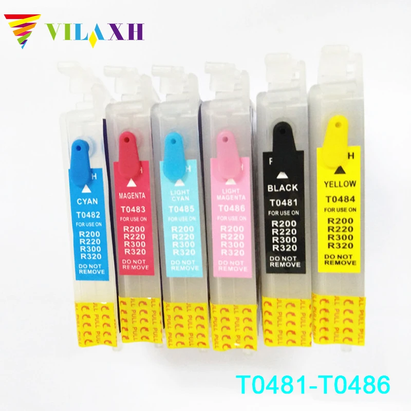 Vilaxh T0481 Заправка картриджей T0481-T0486 для Epson Stylus Photo R200 R220 R300 R300M R320 R340 RX500 RX600 RX620 RX640