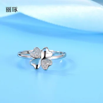 

S925 metal Ring Personality Inlaid Crystal Zircon Clover Boho Opening Ring Travel Souvenir Girlfriend Gift