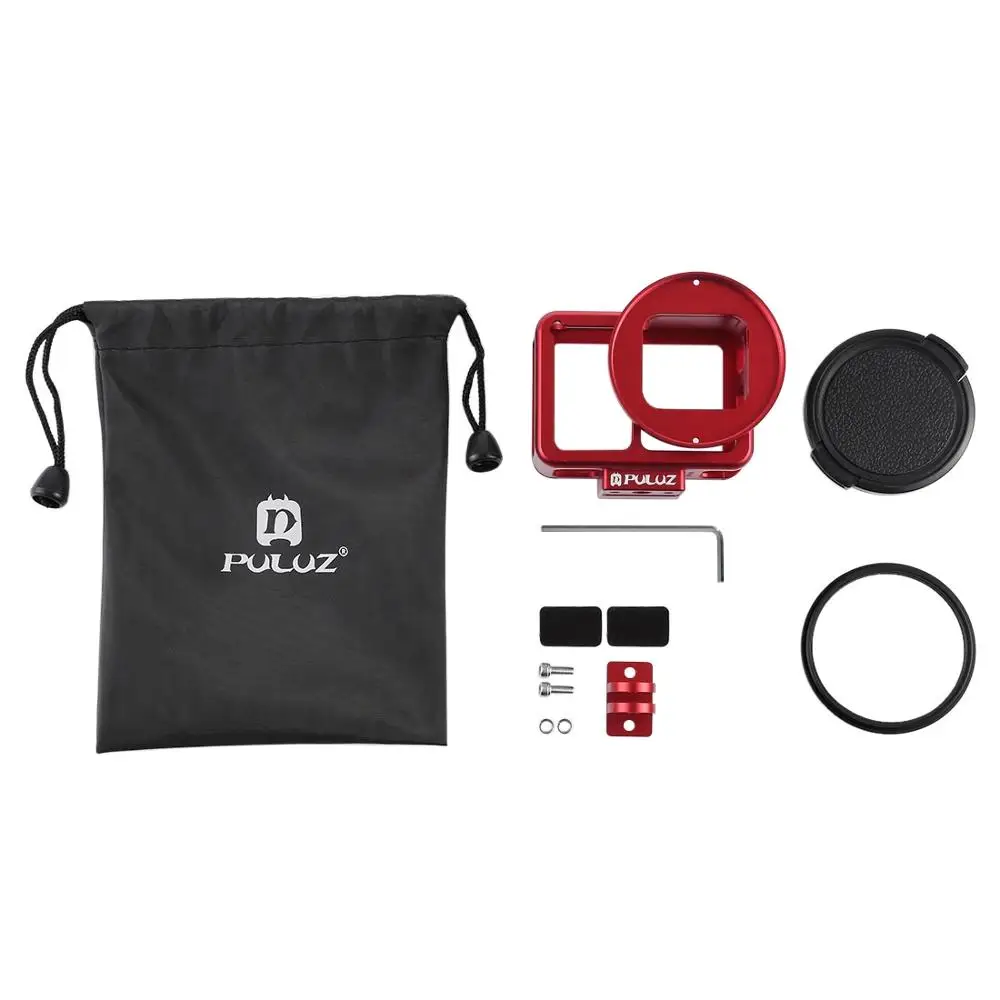 Red PULUZ Алюминий сплав защитные клетки чехол для экшн-камеры GoPro Hero 7 Black/6/5 с страхование рамки и УФ-фильтр 52 мм с УФ-фильтр объектива идеально gps сигнал передачи данных - Цвет: Red
