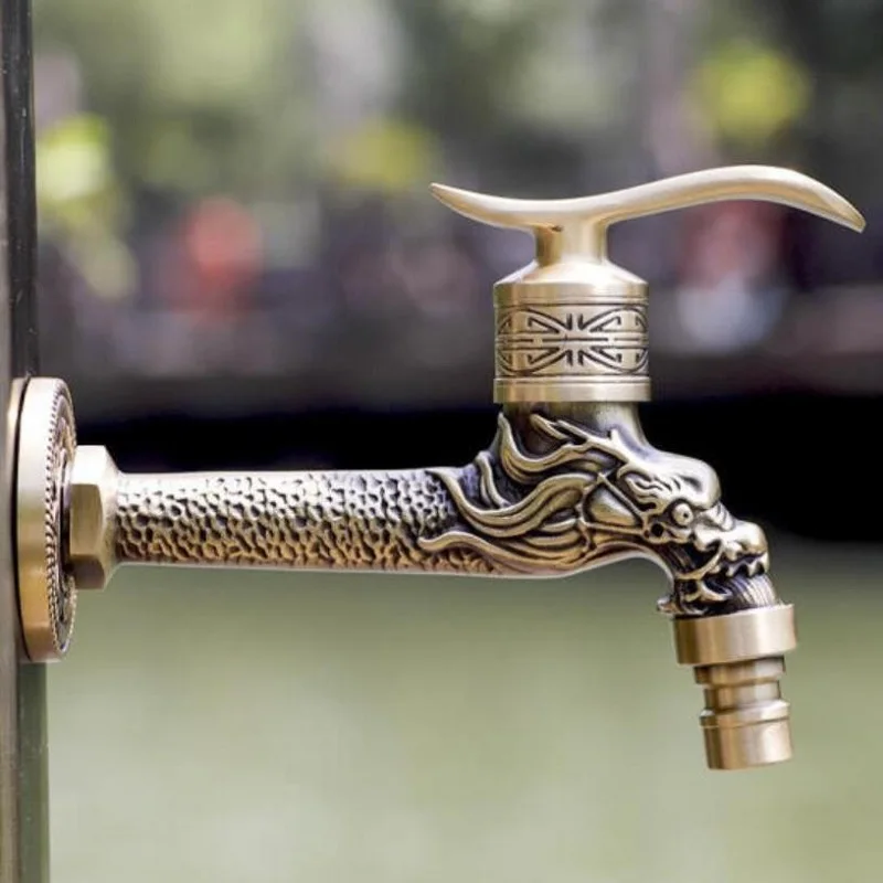 

Antique Dragon Faucet For Washing Machine Mop Carved Bibcock Tap Retro Brass Taps Outdoor garden KKTNSG