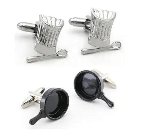 10pairs/lot Funny Black Pan Cufflinks Silver Coffee Cup and Spoon Cuff Links Cufflink Men's Jewelry Wholesale