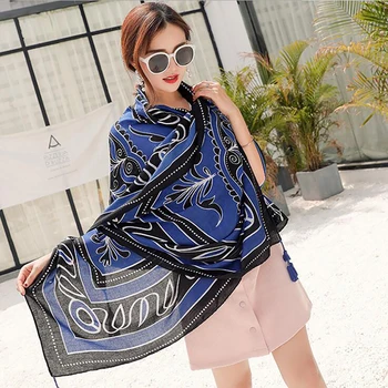 

2020 Cotton Scarf Plant Pattern Tassel Pashmina Summer Travel Beach Shawl Outdoor Sunscreen Scarf Women shawl