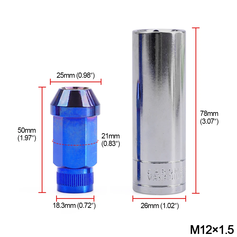 20 шт Bluing цвет M12 * 1 5 рифлёные гайки аксессуары JDM длина 50 мм 7075 T6 Алюминиевый