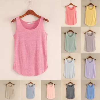 

2020 Spring Summer Tank Tops Women Sleeveless Round Neck Loose T Shirt Ladies Vest Singlets Camisole Cotton Ladies Thin Vest New