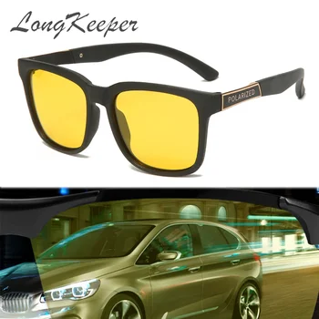 

LongKeeper Square Night Vision Sun Glasses Men TR90 Polarized Yellow Lens Safety Driver Goggles Male Anti-Glare oculos masculino