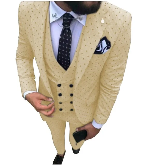 Мужской костюм Poika в горошек, 3 предмета, новейший дизайн пальто, брюки, смокинги с отворотом, Женихи, мужские свадебные/вечерние(Блейзер+ жилет+ брюки - Цвет: suits 21