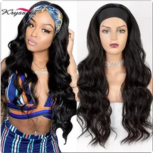 Kryssma longo ondulado bandana peruca para preto feminino nenhuma substituição onda do corpo peruca de cabelo sintético headwrap 2020 nova moda