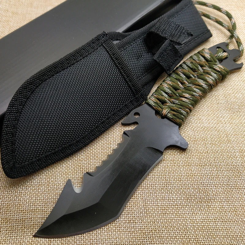 

8.2'' Outdoor Portable Diving Fixed Blade Knife Titanium Stainless Steel Camping Knife Hunting Straight Knives + Nylon Sheath
