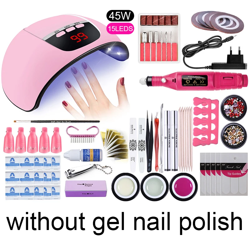 Set 7 От BORN PRETTY-гель для ногтей комплект УФ светодиодный светильник Сушилка с 10/12 шт инструментов для ногтей гель для ногтей маникюр набор инструментов Фрезер для ногтей, сверлильный станок набор инструментов для ногтей - Цвет: Set 7
