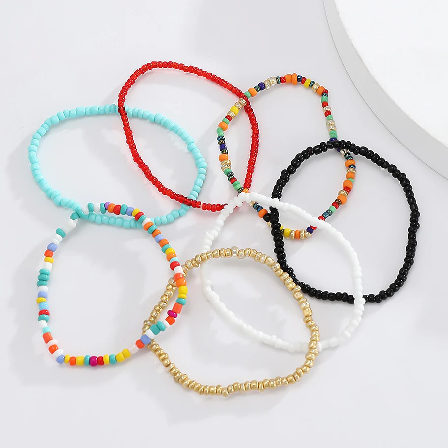 Obtenga esto Tobilleras de cuentas coloridas bohemias para mujer, joyería de pie elástica hecha a mano, pulsera descalza de playa de verano, tobillo en pierna 2020 Erb1ejqZeGy