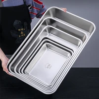 Durable 304 Stainless Steel Food Storage Tray Rectangle Pan Buffet Plates Cake Bread Bakeware Kitchen Organizer Dish 2
