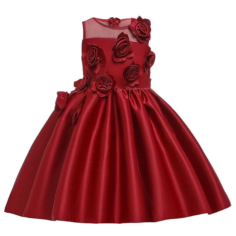 Модное бальное платье для девочек, платья детская одежда свадебное платье с цветочным узором для девочек костюмы для вечеринки в честь Дня рождения, детская одежда, От 2 до 10 лет - Цвет: Claret