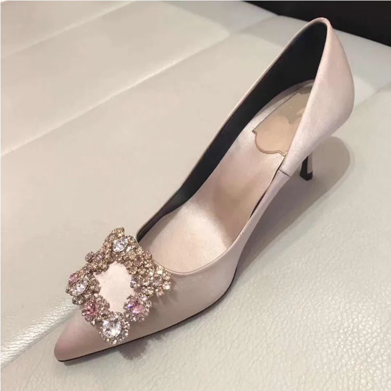 WEIQIAONA/фирменный дизайн; роскошные женские туфли на высоком каблуке с кристаллами; коллекция года; женские туфли с острым носком; свадебные туфли; модельные туфли-лодочки - Цвет: 6cm champagne