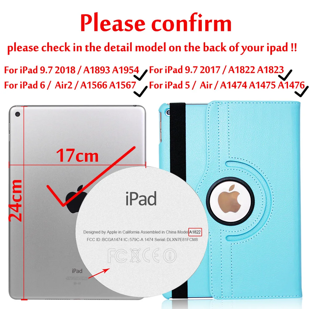 Чехол для iPad 9,7 360 вращения смарт-Авто Режим сна/Пробуждение обложка чехол для iPad 5/6/iPad Air/Air 2 чехол s - Цвет: Rotation Sky Blue