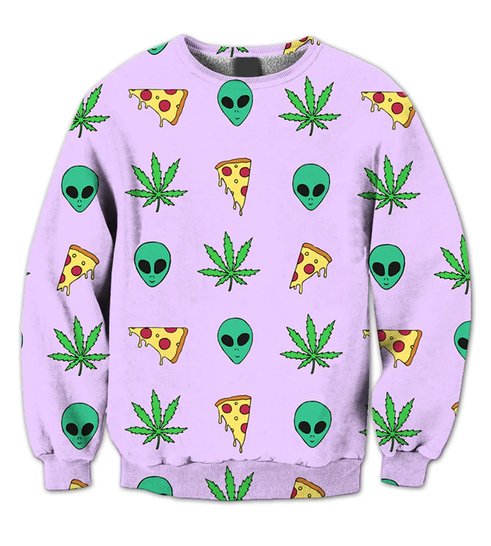 

REAL American US SIZE UFO - Pizza and Stonners Sublimation Print Plus Size Crew Neck Sweatshirt