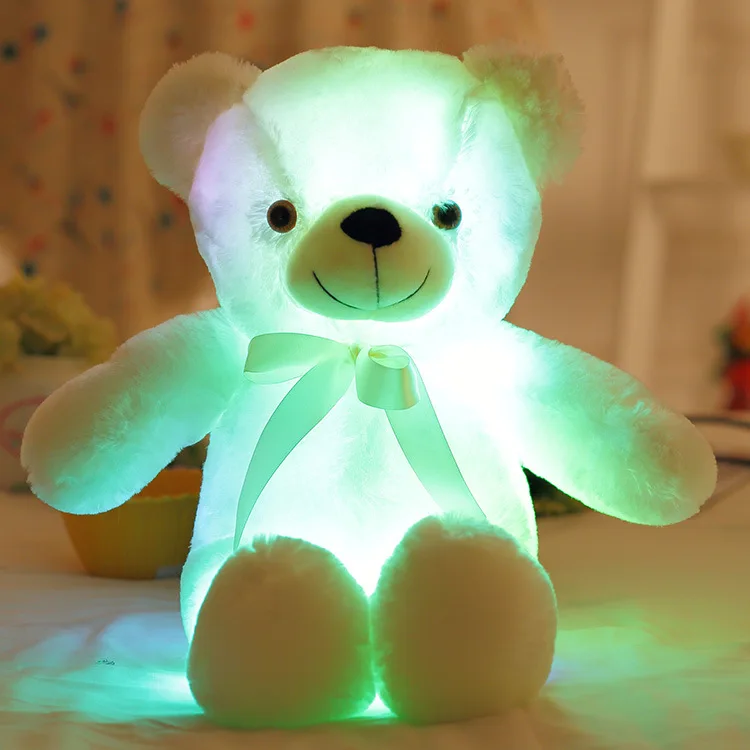 1 шт. 75 см игрушки для детей игрушка плюшевый медведь инструмент мягкий подарок на день рождения для девочки светящийся светодиодный набивной животные красочный светящийся - Цвет: white