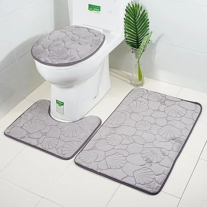 

Flannel Anti-Slip Bathroom Mat Set Kitchen Bath Mat Carpet Bathroom 3pcs/set Washable Toilet Lid Cover Rug Floor Mats